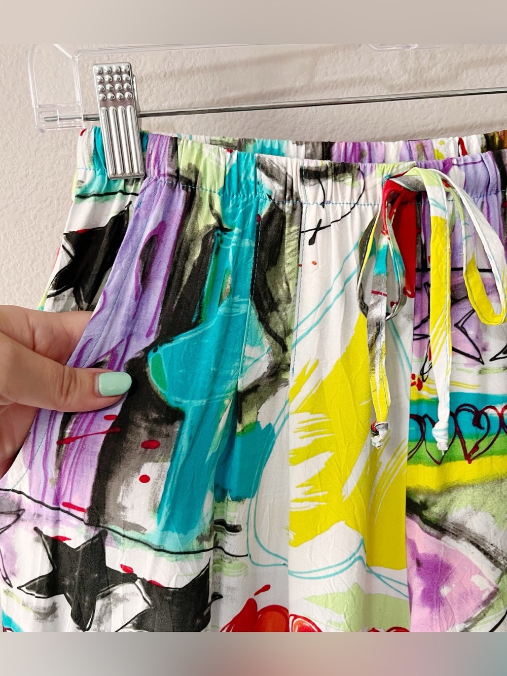 Jams World Hawaii Love Potion Colorful Heart Star Print Cropped Tie Hem Pant XS - Picture 3 of 9